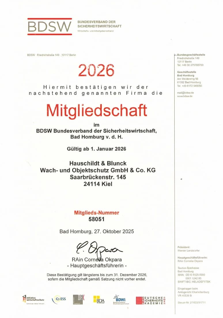 Vorschau: BDSW · Mitgliedsbescheinigung 2026