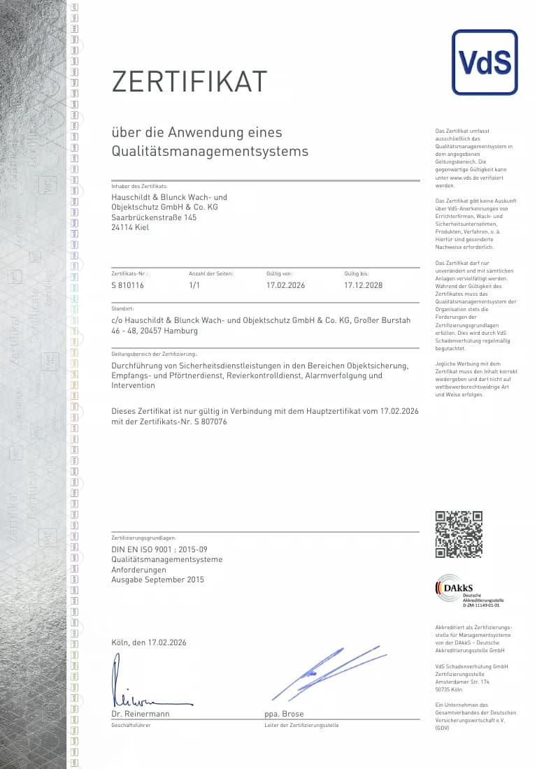 Vorschau: ISO 9001 · Standort Hamburg