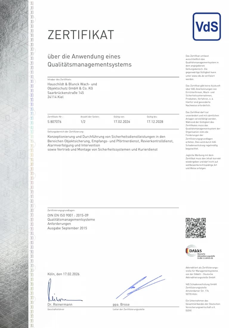 Vorschau: ISO 9001 · Hauptzertifikat Kiel