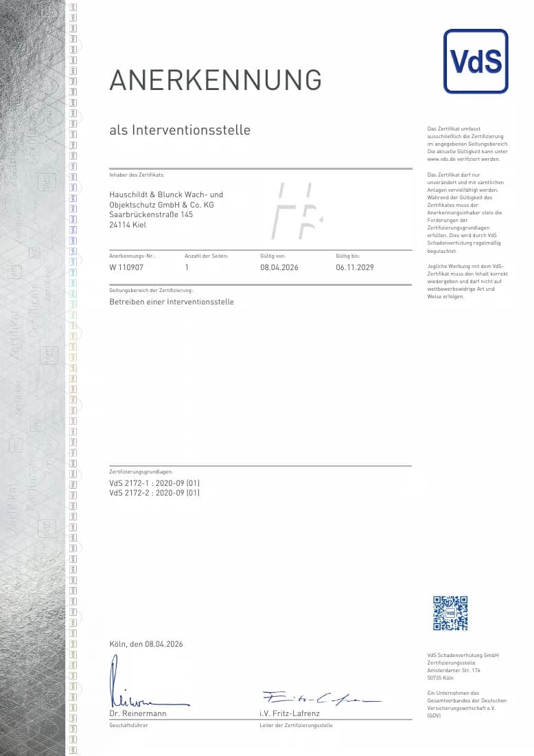 Vorschau: VdS-anerkannte Interventionsstelle